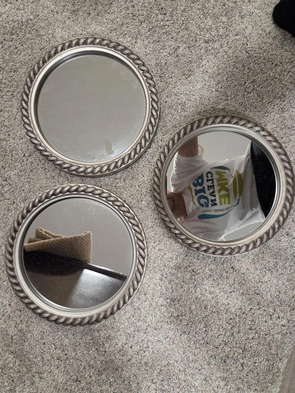 Classic Round Rope-Edge Wall Mirrors in Silver - Set of 3